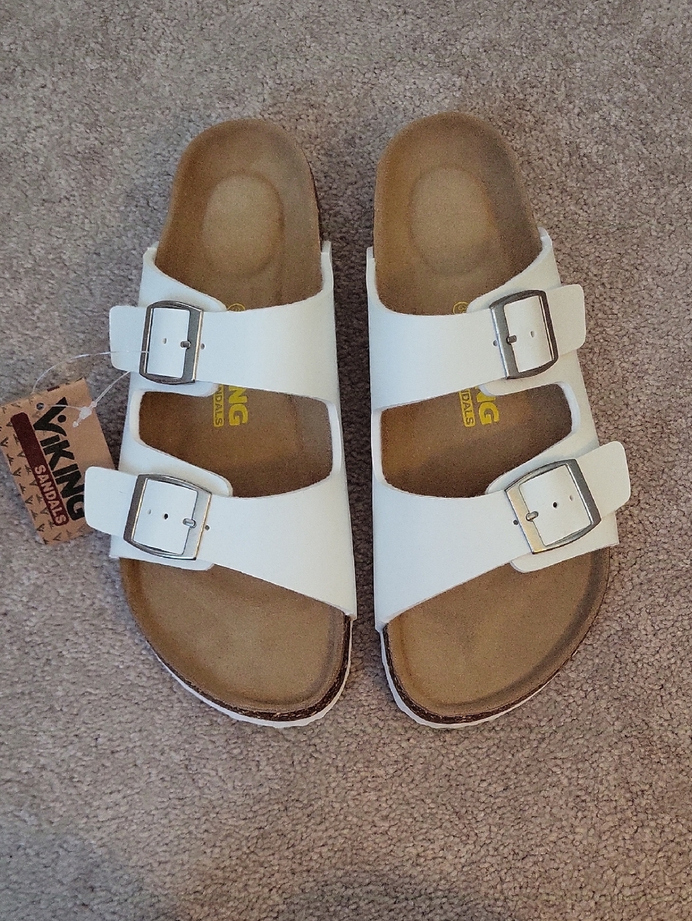 Woman' White Double-Buckle Viking Slide Sandals
